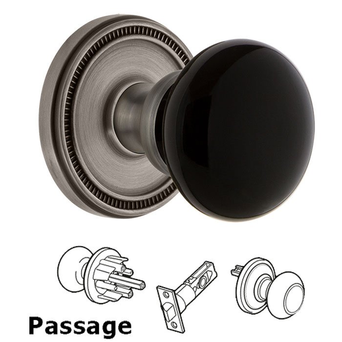 Passage - Soleil Rosette with Black Coventry Porcelain Knob in Antique Pewter