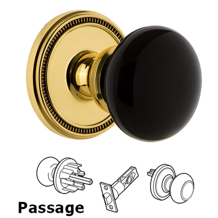 Passage - Soleil Rosette with Black Coventry Porcelain Knob in Lifetime Brass