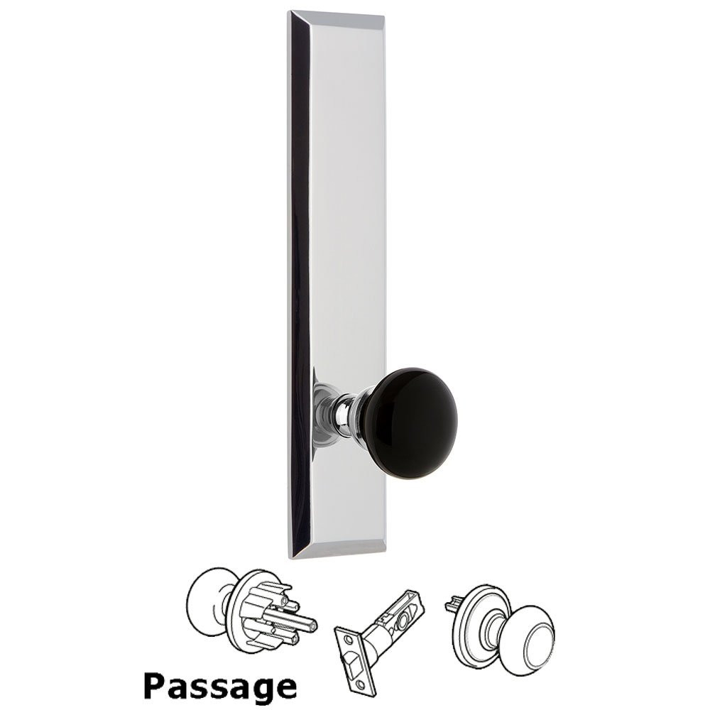 Passage Fifth Avenue Tall with Black Coventry Porcelain Knob in Bright Chrome