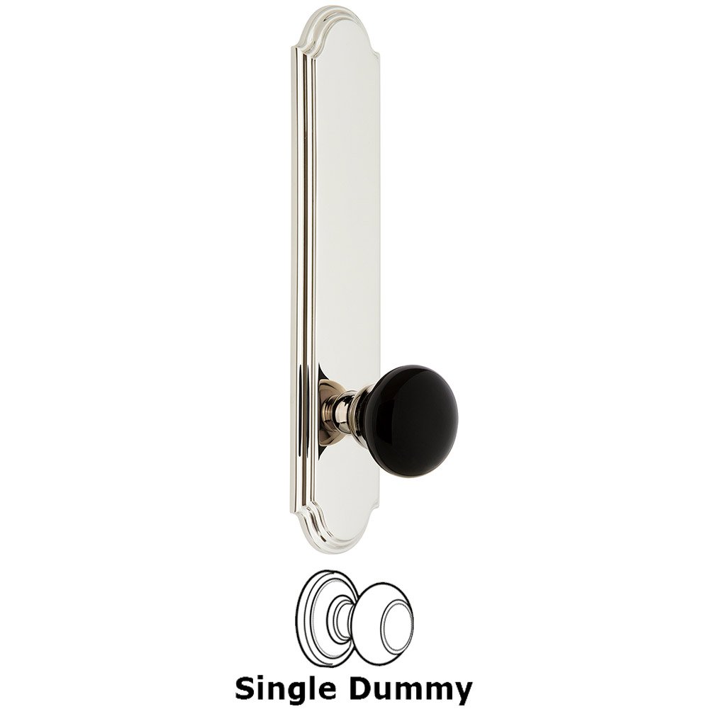 Single Dummy - Arc Rosette with Black Coventry Porcelain Knob in Polished Nickel