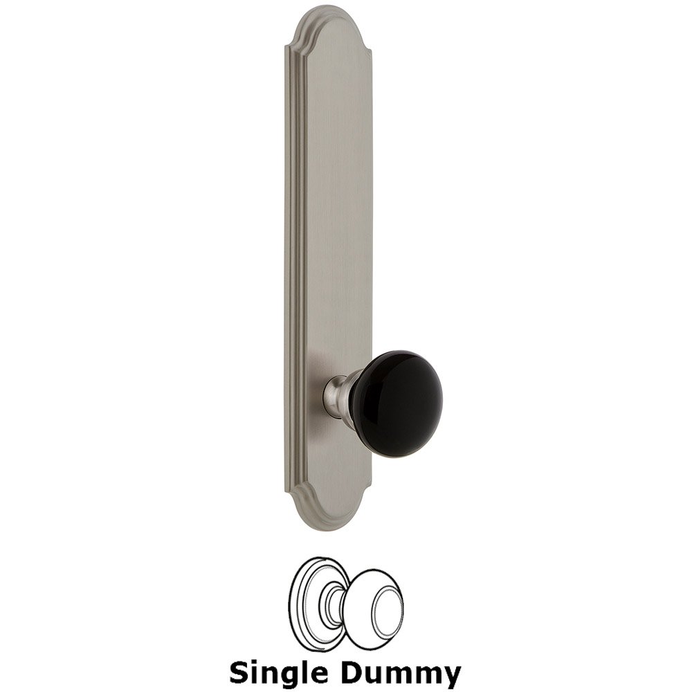 Single Dummy - Arc Rosette with Black Coventry Porcelain Knob in Satin Nickel
