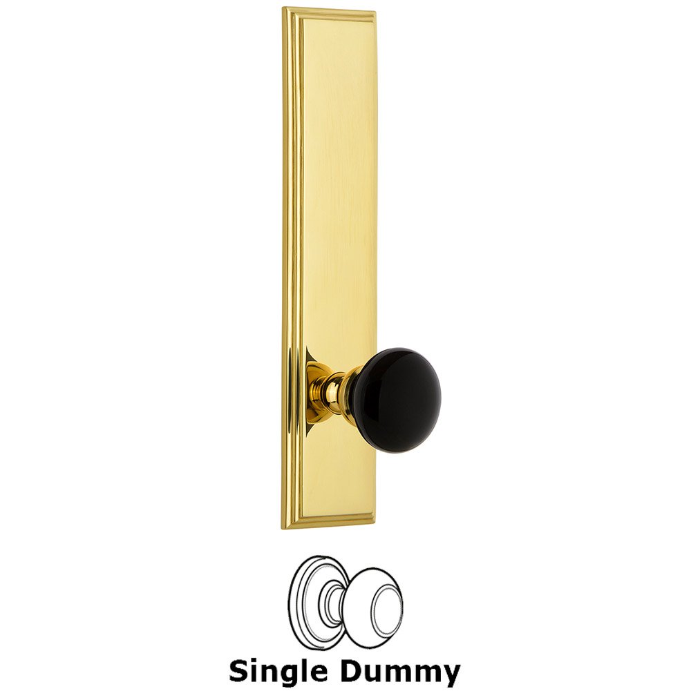 Dummy Carre Tall Plate with Black Coventry Porcelain Knob in Polished Brass