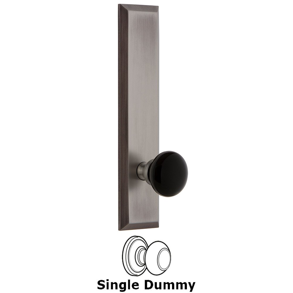 Single Dummy Fifth Avenue Tall Plate with Black Coventry Porcelain Knob in Antique Pewter