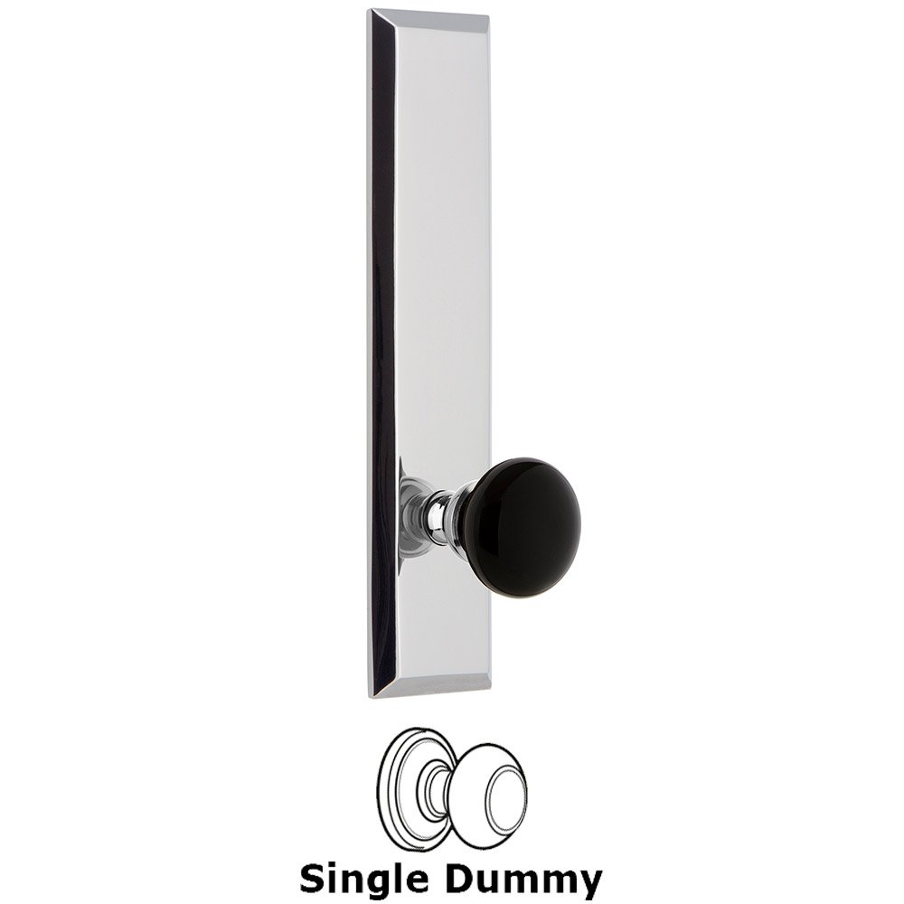 Single Dummy Fifth Avenue Tall Plate with Black Coventry Porcelain Knob in Bright Chrome