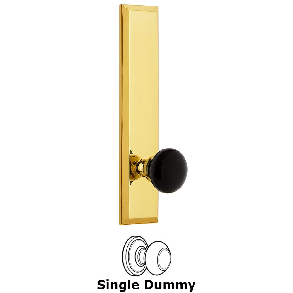 Single Dummy Fifth Avenue Tall Plate with Black Coventry Porcelain Knob in Lifetime Brass