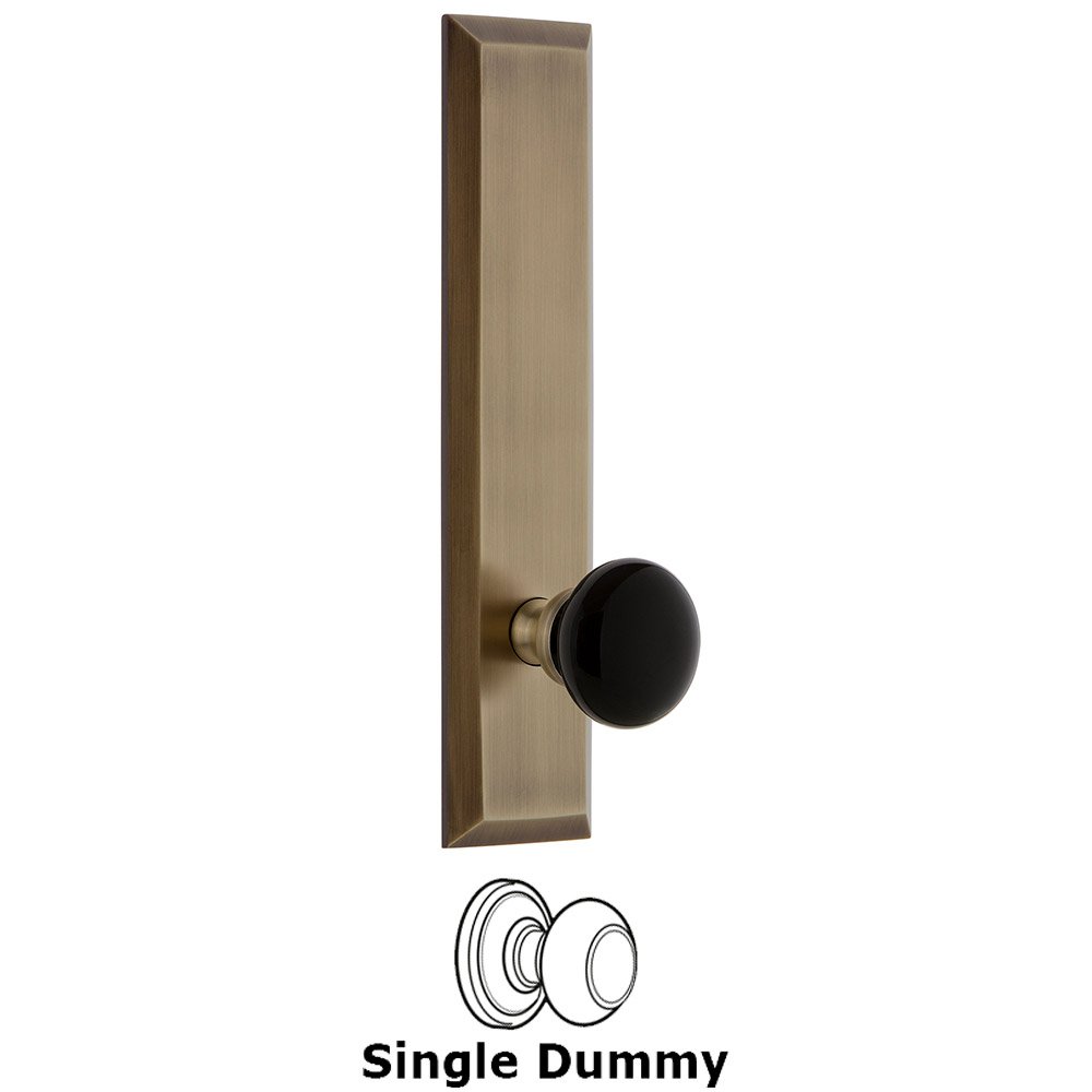 Single Dummy Fifth Avenue Tall Plate with Black Coventry Porcelain Knob in Vintage Brass