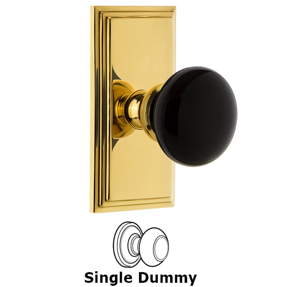 Single Dummy - Carre Rosette with Black Coventry Porcelain Knob in Polished Brass