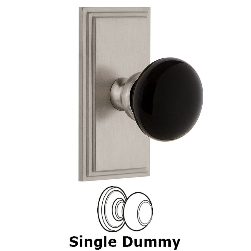 Single Dummy - Carre Rosette with Black Coventry Porcelain Knob in Satin Nickel