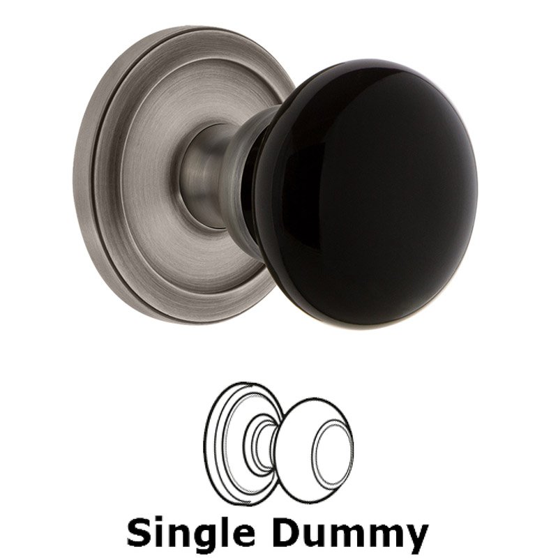 Single Dummy - Circulaire Rosette with Black Coventry Porcelain Knob in Antique Pewter