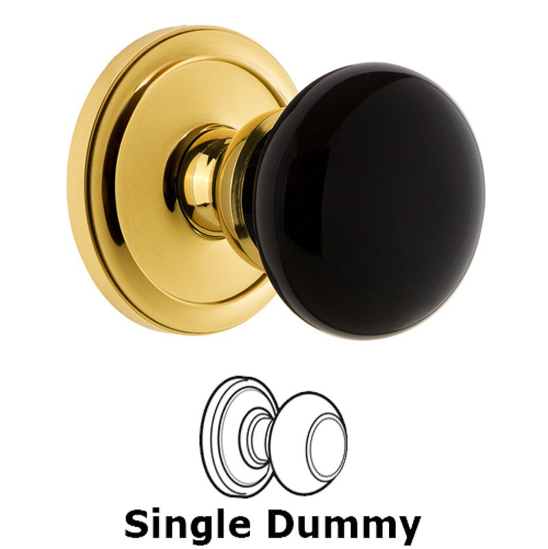 Single Dummy - Circulaire Rosette with Black Coventry Porcelain Knob in Lifetime Brass