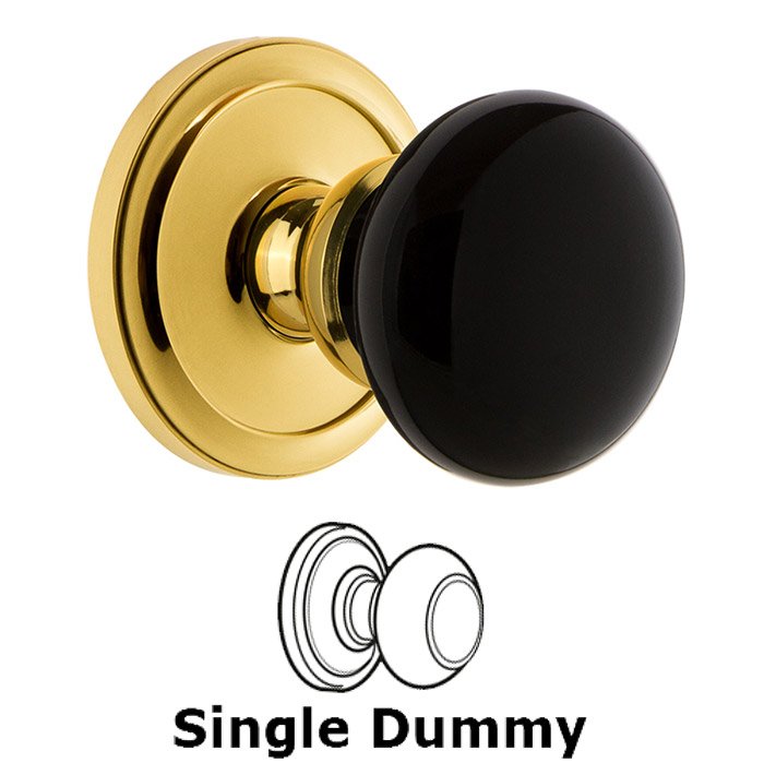 Single Dummy - Circulaire Rosette with Black Coventry Porcelain Knob in Polished Brass