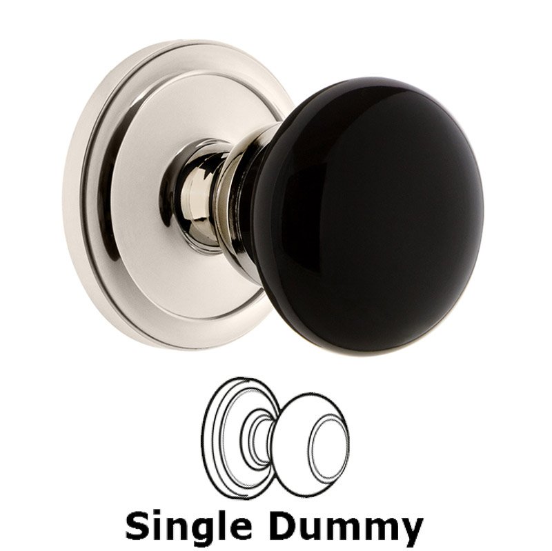 Single Dummy - Circulaire Rosette with Black Coventry Porcelain Knob in Polished Nickel