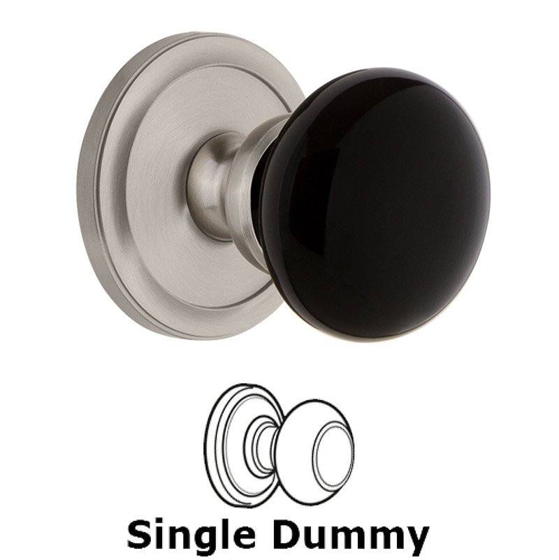 Single Dummy - Circulaire Rosette with Black Coventry Porcelain Knob in Satin Nickel