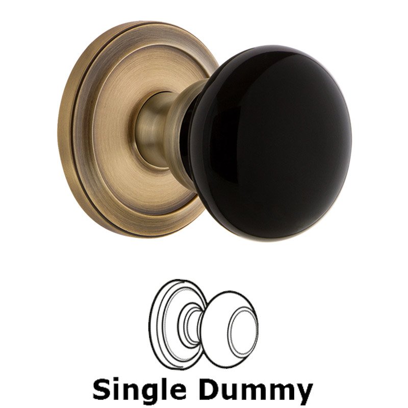 Single Dummy - Circulaire Rosette with Black Coventry Porcelain Knob in Vintage Brass