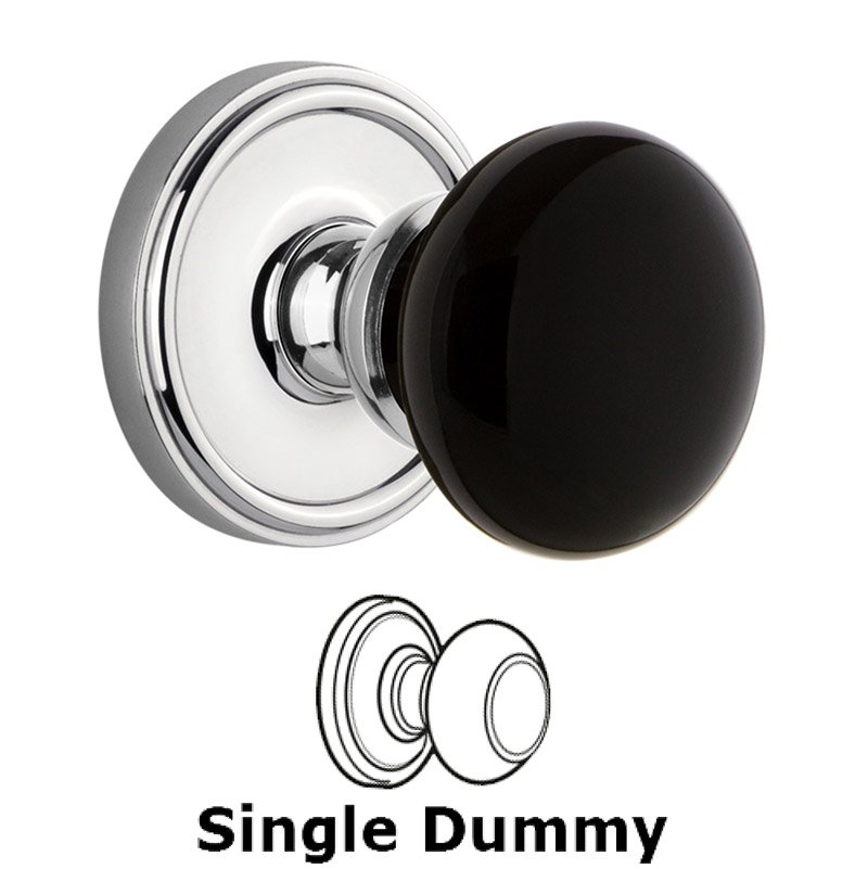 Single Dummy - Georgetown Rosette with Black Coventry Porcelain Knob in Bright Chrome