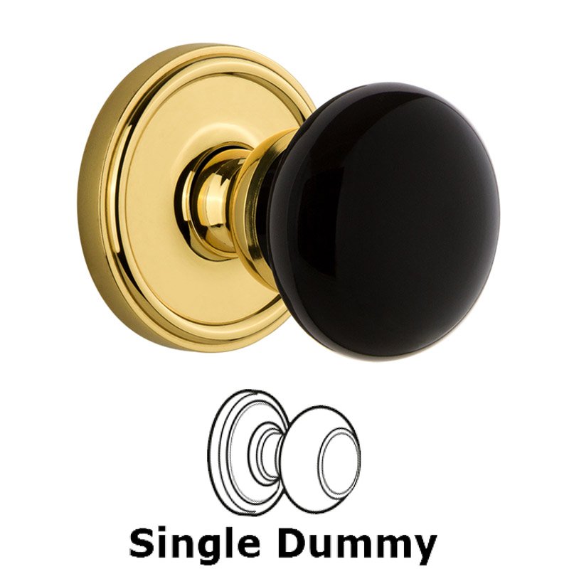 Single Dummy - Georgetown Rosette with Black Coventry Porcelain Knob in Lifetime Brass