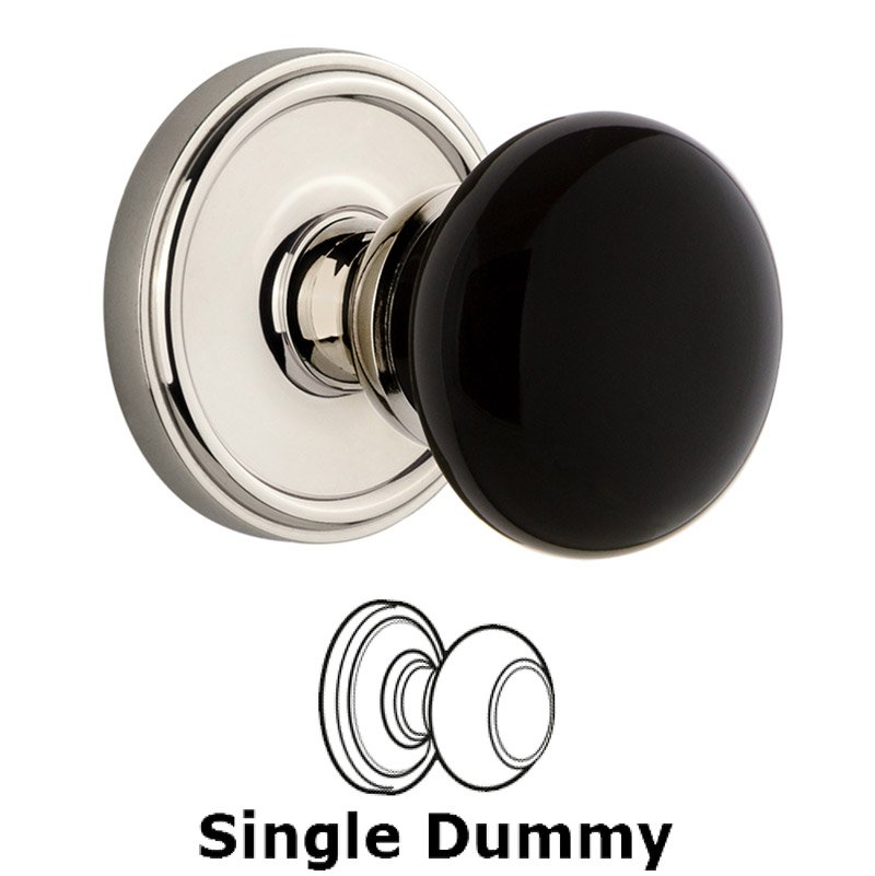 Single Dummy - Georgetown Rosette with Black Coventry Porcelain Knob in Polished Nickel