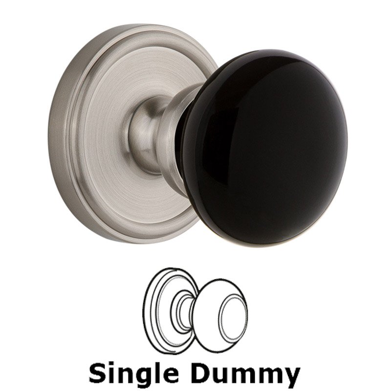 Single Dummy - Georgetown Rosette with Black Coventry Porcelain Knob in Satin Nickel