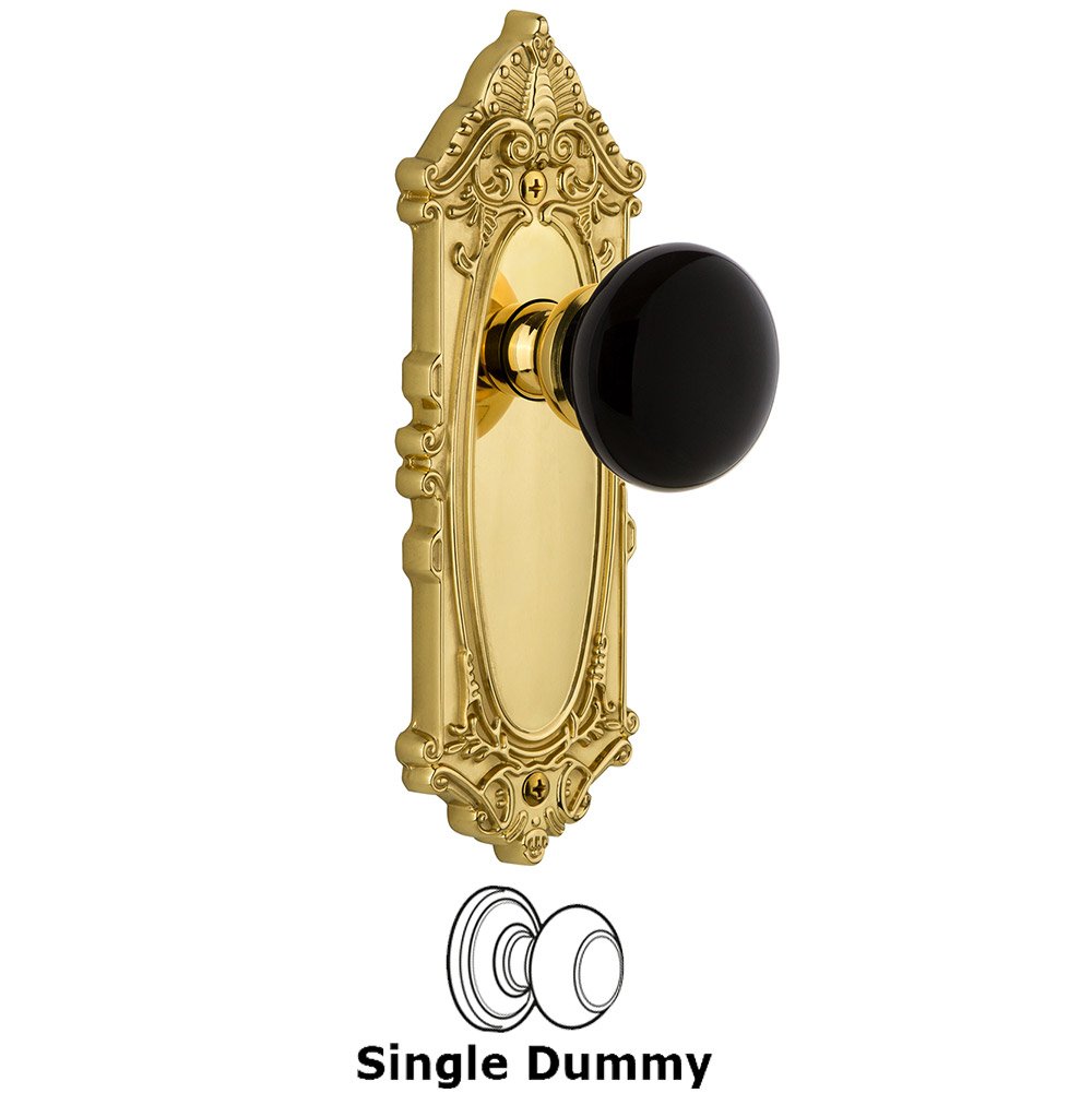 Single Dummy - Grande Victorian Rosette with Black Coventry Porcelain Knob in Lifetime Brass