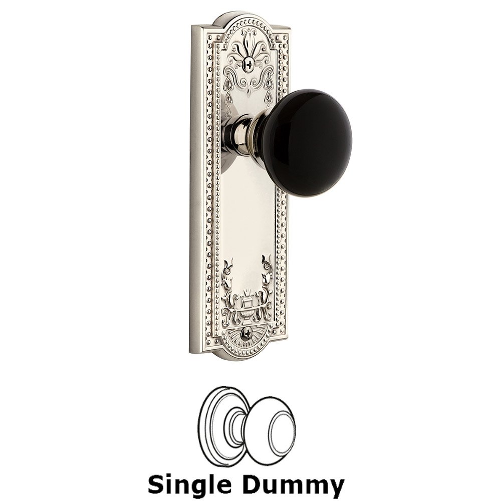 Single Dummy - Parthenon Rosette with Black Coventry Porcelain Knob in Polished Nickel