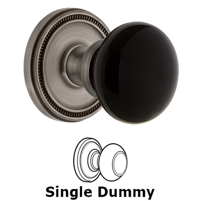 Single Dummy - Soleil Rosette with Black Coventry Porcelain Knob in Antique Pewter