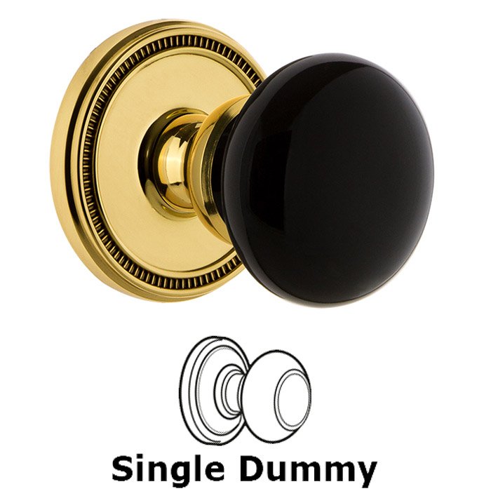 Single Dummy - Soleil Rosette with Black Coventry Porcelain Knob in Polished Brass