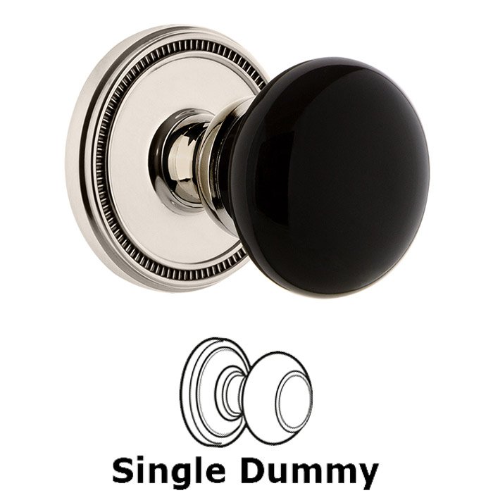 Single Dummy - Soleil Rosette with Black Coventry Porcelain Knob in Polished Nickel
