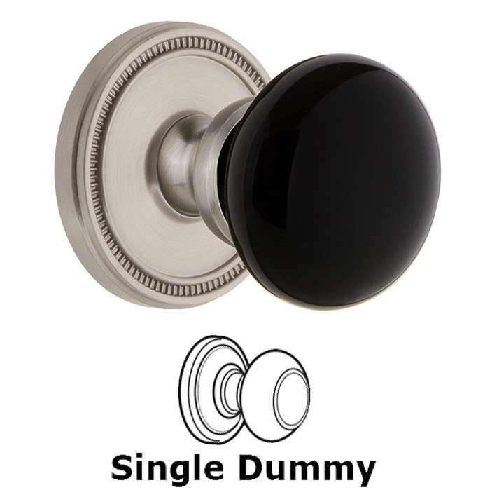 Single Dummy - Soleil Rosette with Black Coventry Porcelain Knob in Satin Nickel