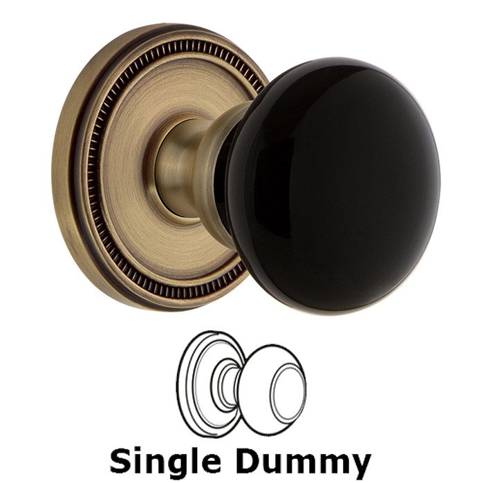 Single Dummy - Soleil Rosette with Black Coventry Porcelain Knob in Vintage Brass