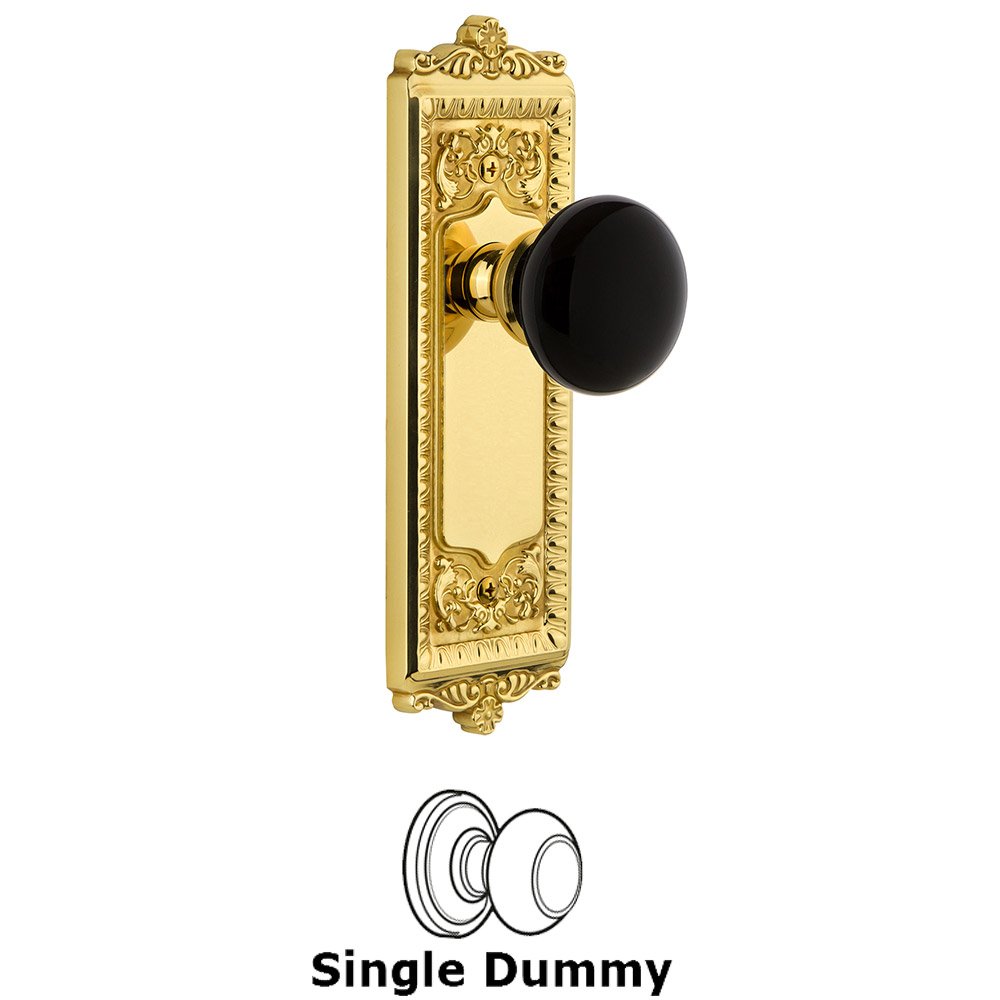 Single Dummy - Windsor Rosette with Black Coventry Porcelain Knob in Lifetime Brass