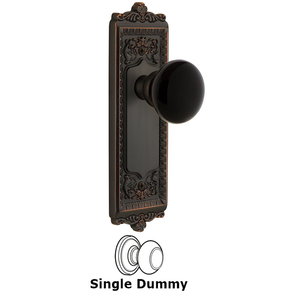 Single Dummy - Windsor Rosette with Black Coventry Porcelain Knob in Timeless Bronze