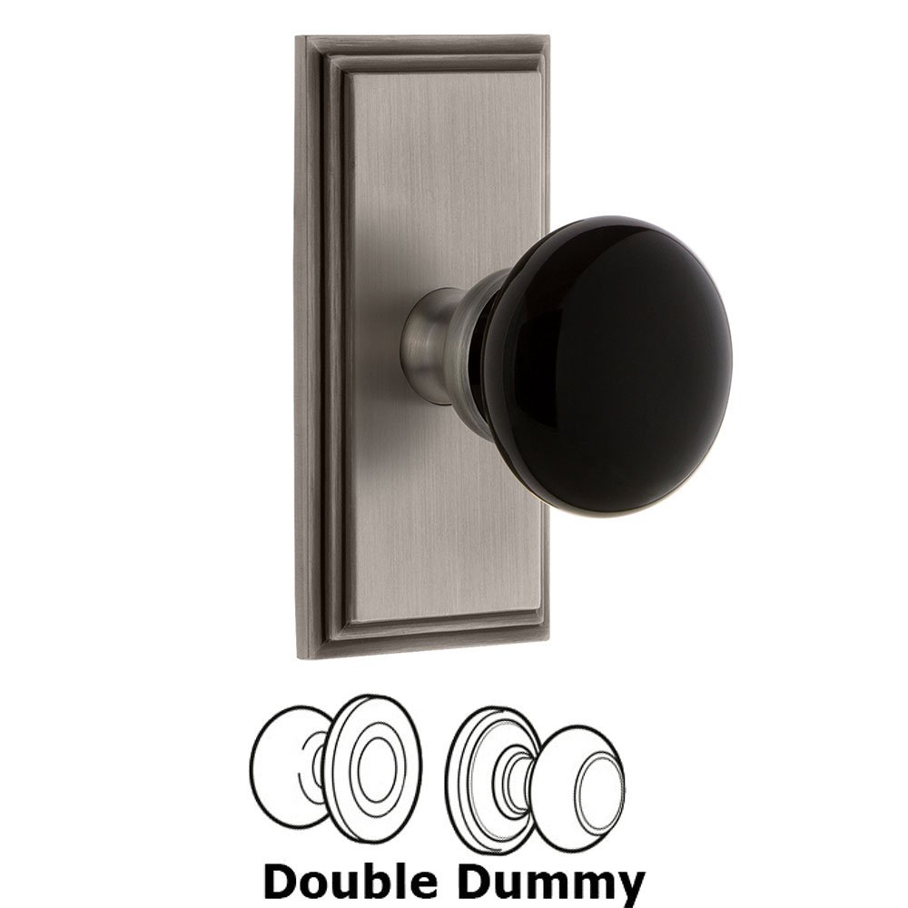 Double Dummy - Carre Rosette with Black Coventry Porcelain Knob in Antique Pewter