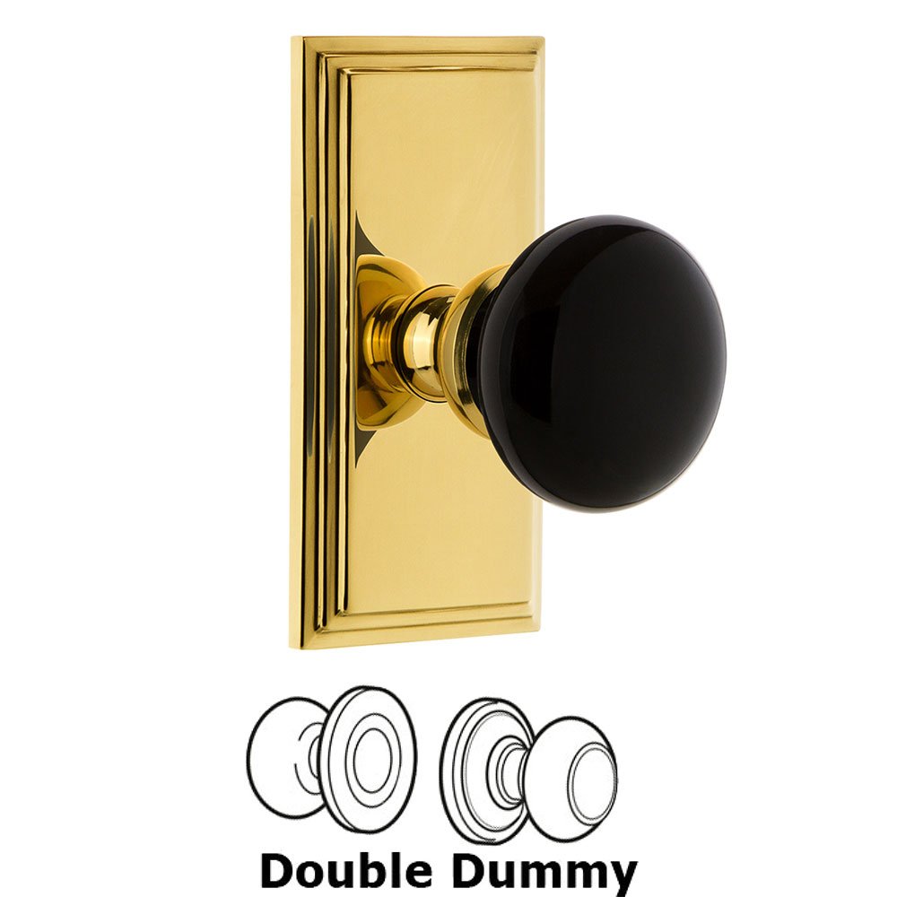 Double Dummy - Carre Rosette with Black Coventry Porcelain Knob in Polished Brass