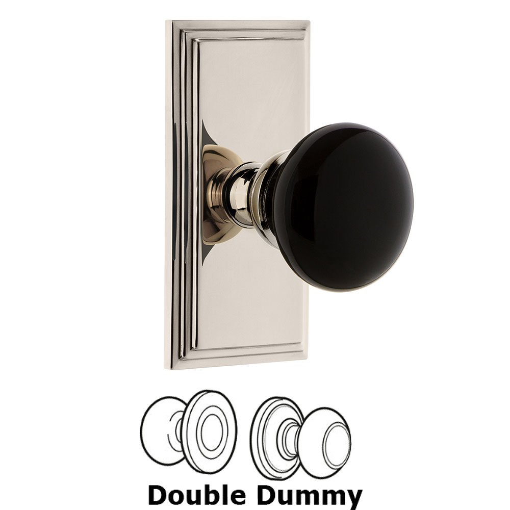 Double Dummy - Carre Rosette with Black Coventry Porcelain Knob in Polished Nickel