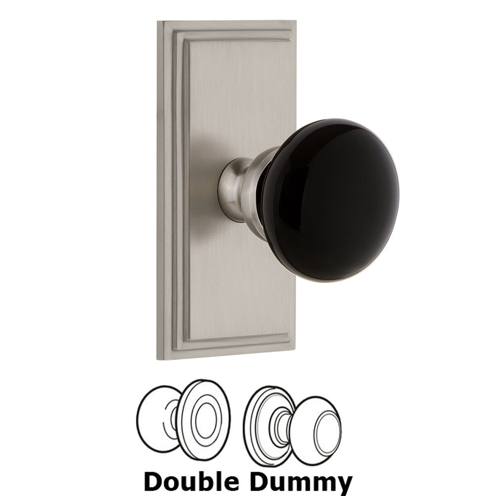 Double Dummy - Carre Rosette with Black Coventry Porcelain Knob in Satin Nickel