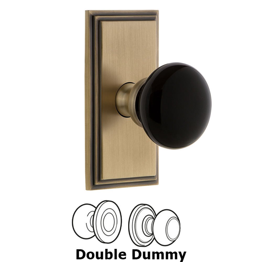 Double Dummy - Carre Rosette with Black Coventry Porcelain Knob in Vintage Brass