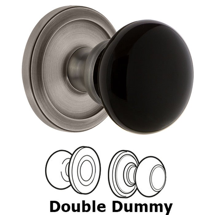 Double Dummy - Circulaire Rosette with Black Coventry Porcelain Knob in Antique Pewter