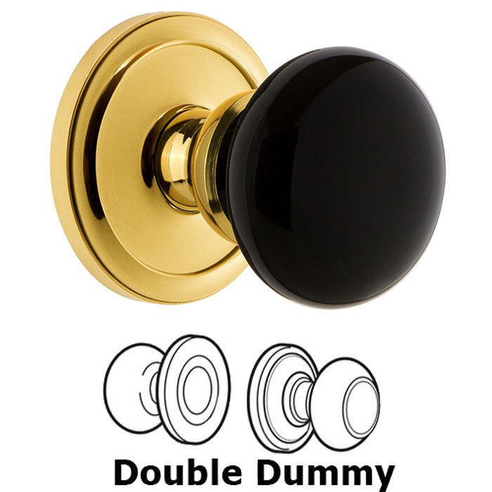 Double Dummy - Circulaire Rosette with Black Coventry Porcelain Knob in Lifetime Brass