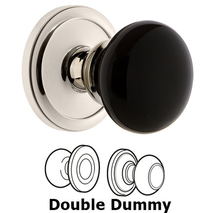 Double Dummy - Circulaire Rosette with Black Coventry Porcelain Knob in Polished Nickel