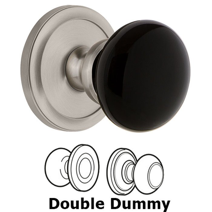Double Dummy - Circulaire Rosette with Black Coventry Porcelain Knob in Satin Nickel
