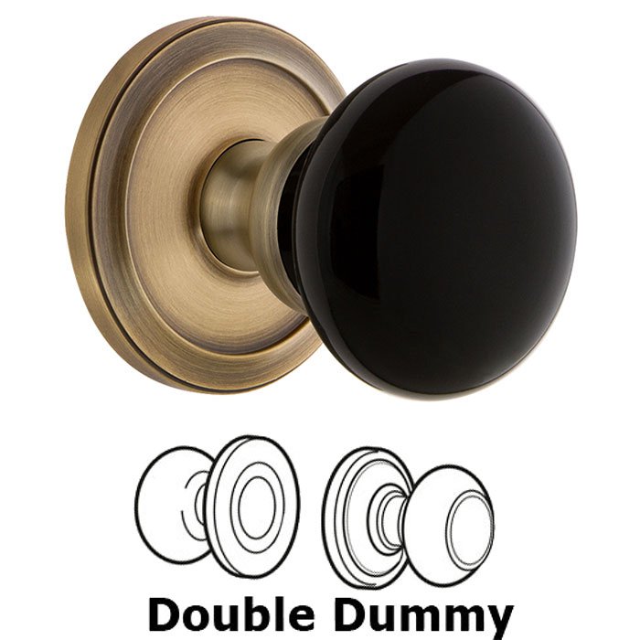 Double Dummy - Circulaire Rosette with Black Coventry Porcelain Knob in Vintage Brass