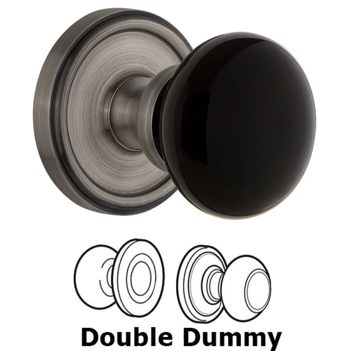 Double Dummy - Georgetown Rosette with Black Coventry Porcelain Knob in Antique Pewter