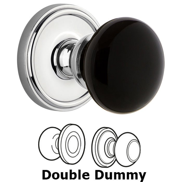 Double Dummy - Georgetown Rosette with Black Coventry Porcelain Knob in Bright Chrome