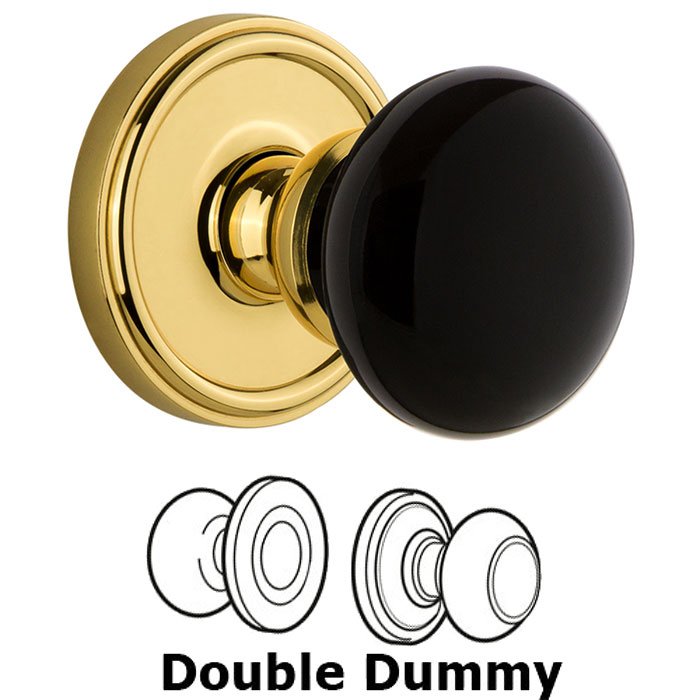 Double Dummy - Georgetown Rosette with Black Coventry Porcelain Knob in Lifetime Brass