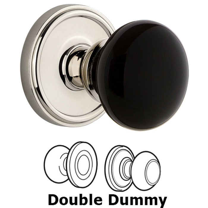 Double Dummy - Georgetown Rosette with Black Coventry Porcelain Knob in Polished Nickel