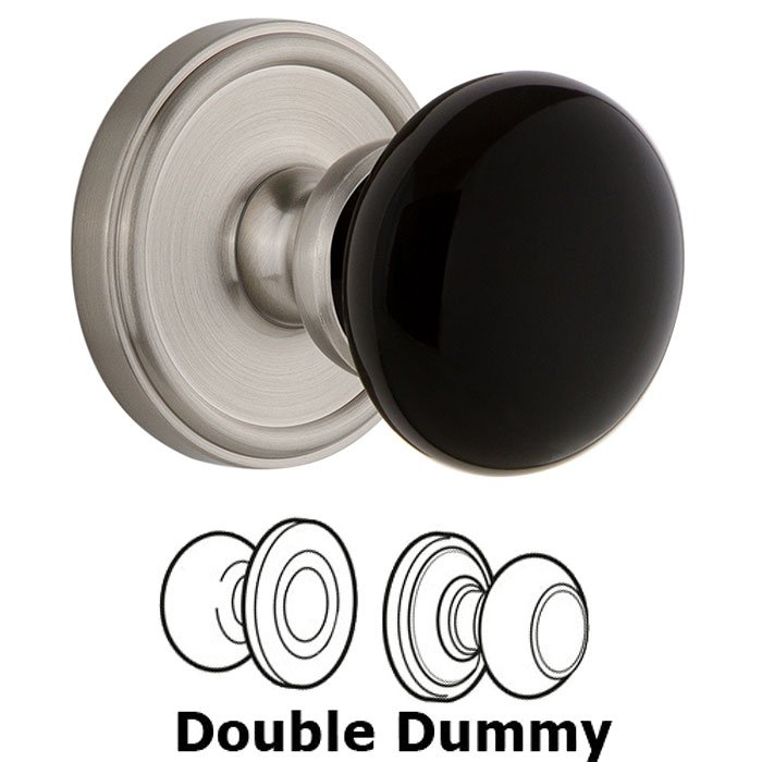 Double Dummy - Georgetown Rosette with Black Coventry Porcelain Knob in Satin Nickel