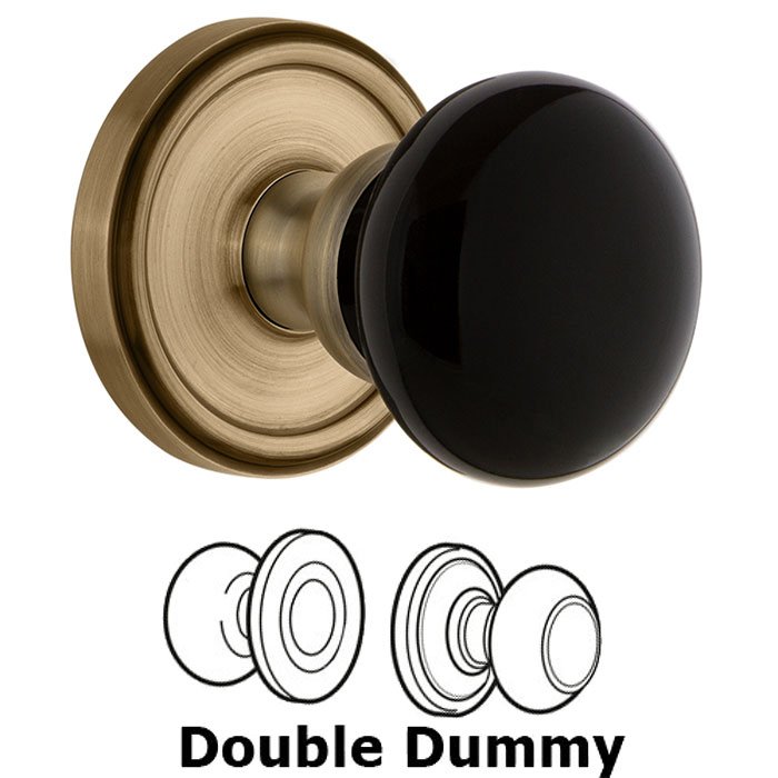 Double Dummy - Georgetown Rosette with Black Coventry Porcelain Knob in Vintage Brass