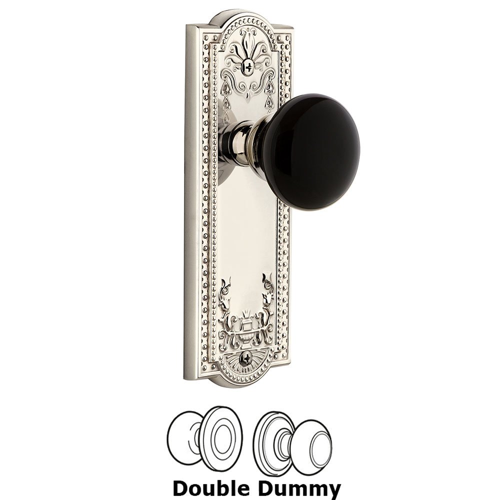 Double Dummy - Parthenon Rosette with Black Coventry Porcelain Knob in Polished Nickel