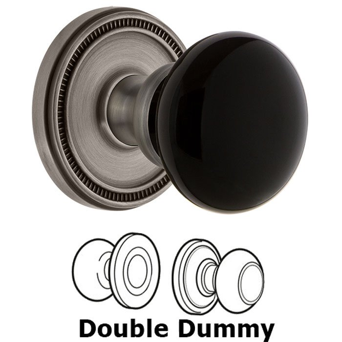 Double Dummy - Soleil Rosette with Black Coventry Porcelain Knob in Antique Pewter