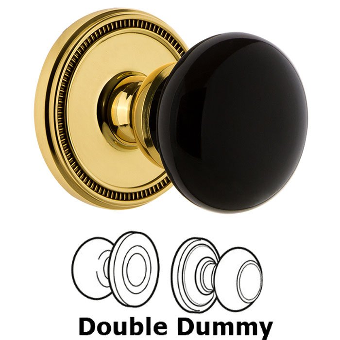 Double Dummy - Soleil Rosette with Black Coventry Porcelain Knob in Lifetime Brass